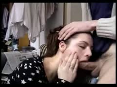 My long, hard rod gets deepthroated by my gorgeous, brown-haired lover.